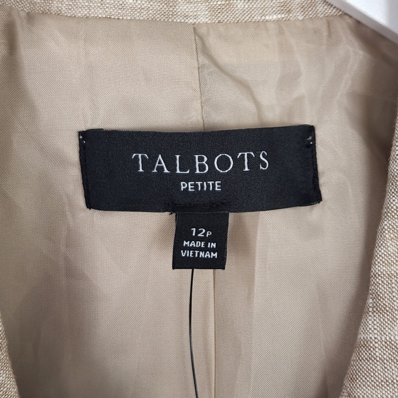 Talbots Cropped 100% Linen Blazer Neutral Flax Tan Size 12P NWT - Picture 6 of 8